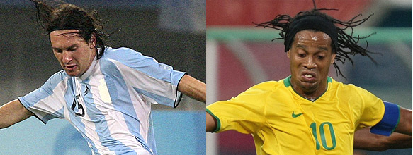 Messi e Ronaldinho so as estrelas do duelo olmpico